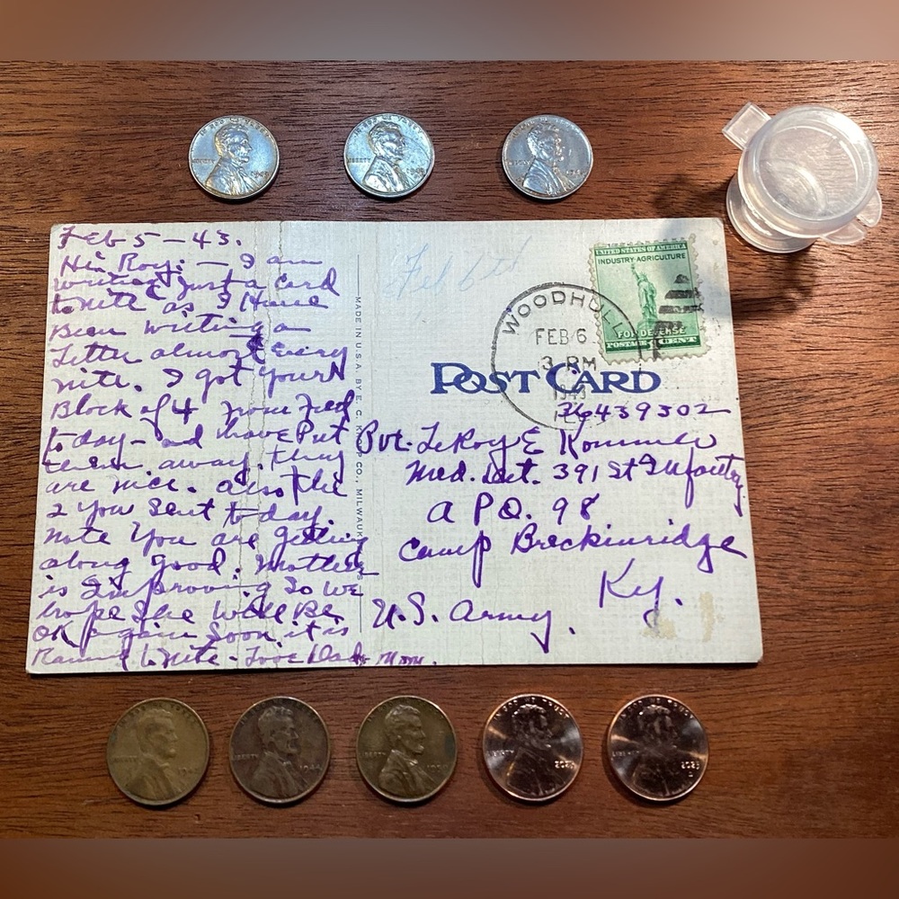 🟢 Vintage & Unique Combo - 1943 Steel War Wheat Set & Stamped 1943 Post Card